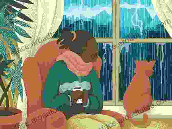 Illustration From Rae Rainy Day, Featuring Rae Sitting In A Cozy Chair, Reading A Book By The Window Rae S Rainy Day Julie Awerkamp